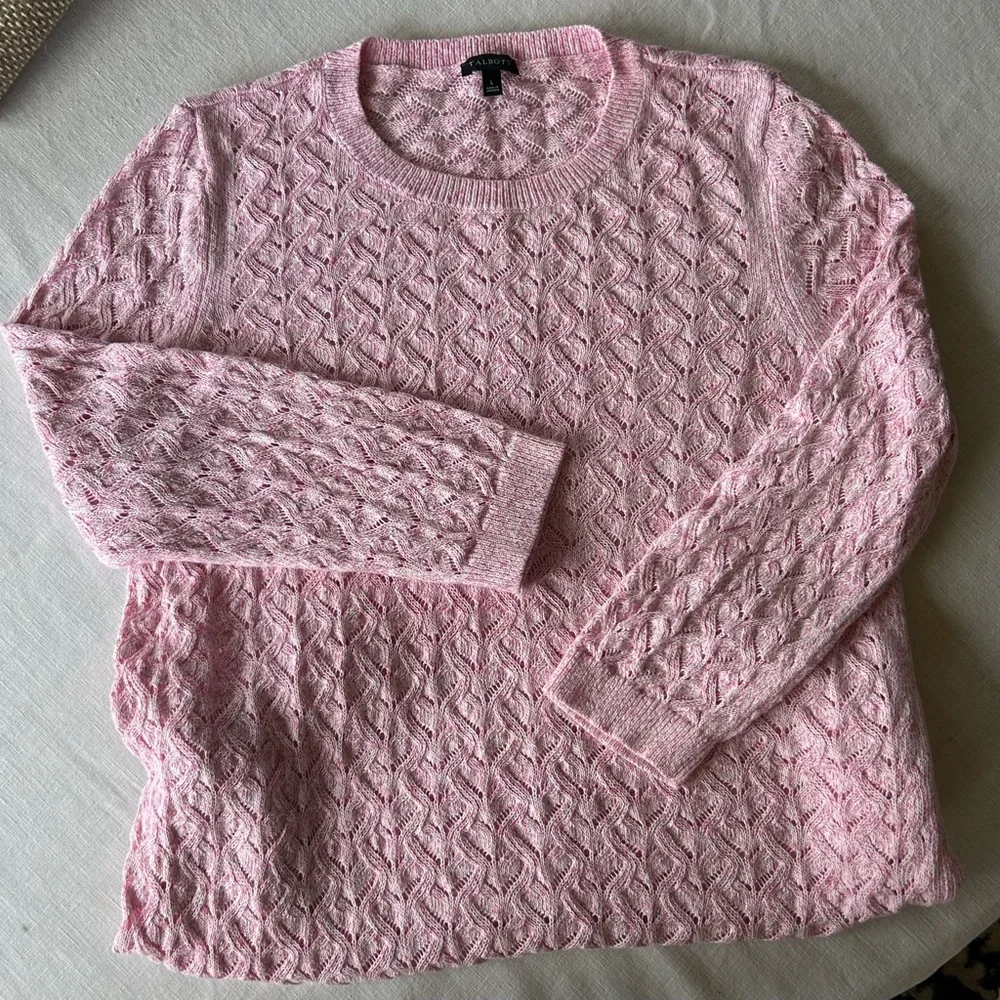 Talbots | Textured Linen Pale Pink Crewneck Sweater
